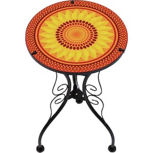 22 in. Sunflower Design Glass and Metal Outdoor Side Table