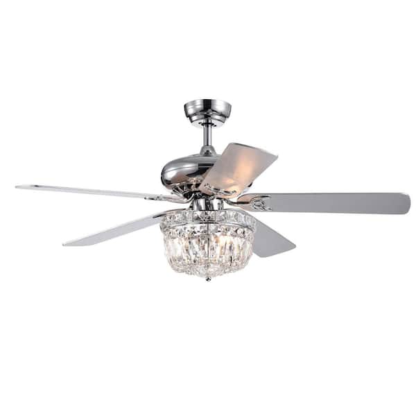 Staykiwi 52 in. Smart Indoor Chrome Crystal Ceiling Fan with Integrated LED with Remote Control(Bulb Not Included)