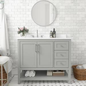 42 in. W. x 19 in. D x 38 in. H Single Sink Freestanding Bath Vanity in Gray with White Stone Top