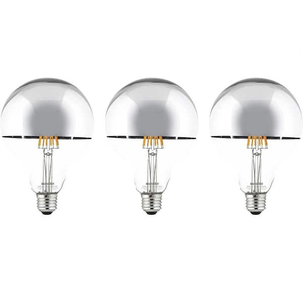 75-Watt Equivalent G40 Edison Half Chrome Filament E26 Base Silver Bowl LED Light Bulb in Soft White 2700K (3-Pack)