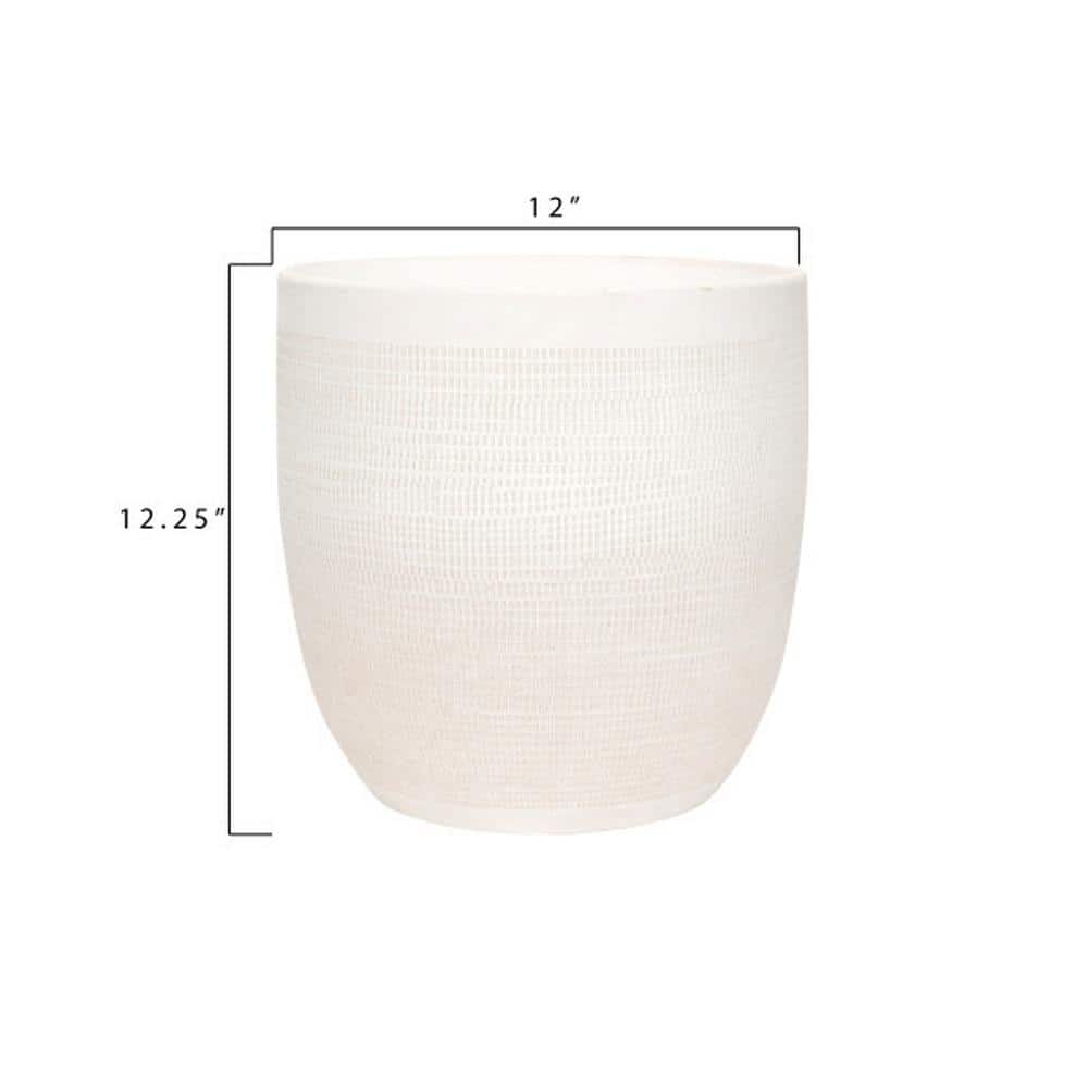 Large Matte White Embossed Stoneware Indoor/Outdoor Planter