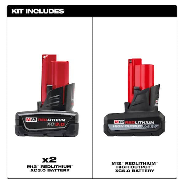 M12 12-Volt Lithium-Ion XC Extended Capacity 3.0 Ah Battery Pack (2-Pack) and M12 XC High Output 5.0 Ah Battery Pack