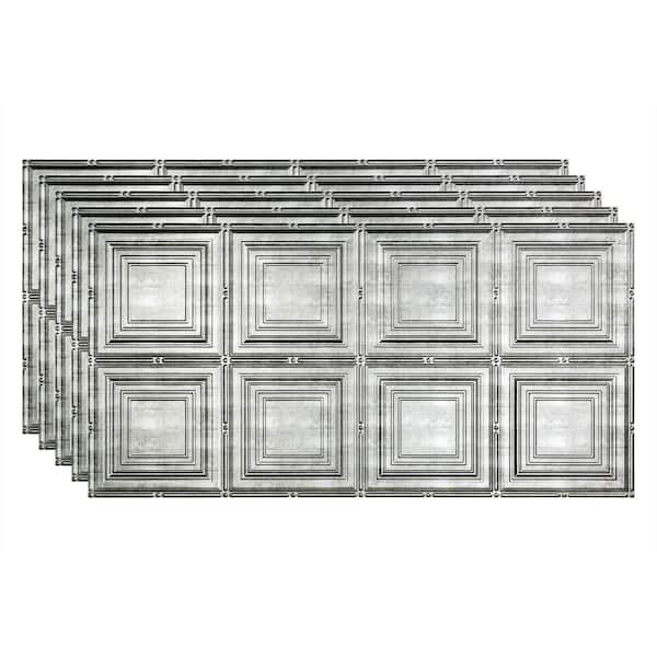 Fasade Portrait 2 ft. x 4 ft. Glue Up Vinyl Ceiling Tile in Crosshatch Silver (40 sq. ft.)