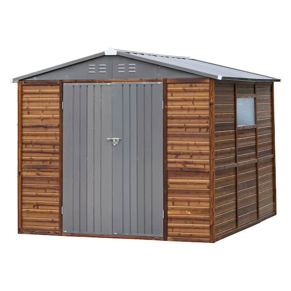 Endark 8 ft. W x 8 ft. D Outdoor Storage Brown Wood Shed with Sloping Roof and Double Lockable Door in Gray (64 sq. ft. )