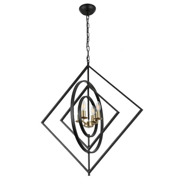 Modern 4-Light Matte Black Linear Chandelier Adjustable Chain for Kitchen Living Rooms with Light Kit