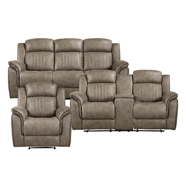 Lazzara Morelia 83.5 in. W Pillow Top Arm Microfiber Rectangle 3-Piece Manual Reclining Sofa Set in. Sandy Brown