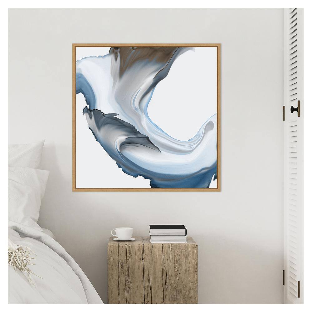 Liquid Blue Motion II Abstract Canvas Art with Maple Frame