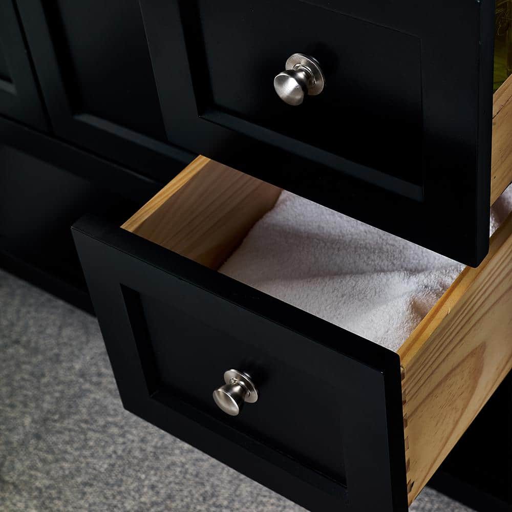 Elegant 42" Black Quartz Top Solid Wood Freestanding Vanity with Sink