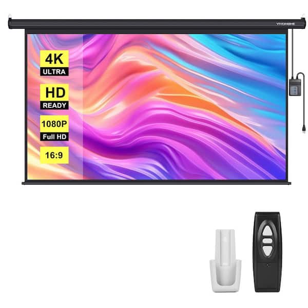 100 in. 16:9 HD 4K Auto Electric Wall and Ceiling Projection Screen with Black Case and Remote