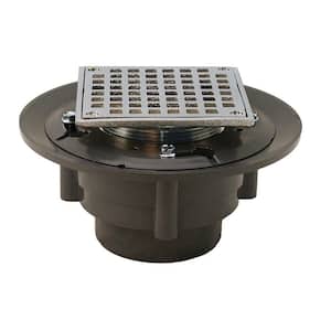 3 in. x 4 in. Heavy Duty PVC Drain Base with 3-1/2 in. IPS Metal Spud and 5 in. Square Brushed Nickel Strainer