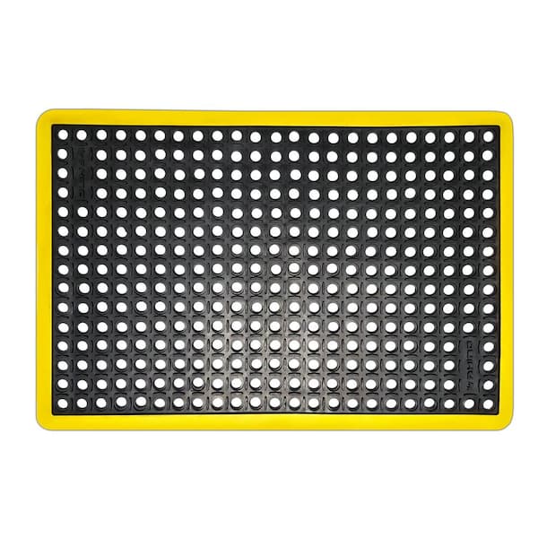RHINO MATS K-Series Safety Tract Black/Yellow 36 in. x 120 in. x 3/4 in. Drainage Rubber Grease-Resistant Indoor/Outdoor Mat