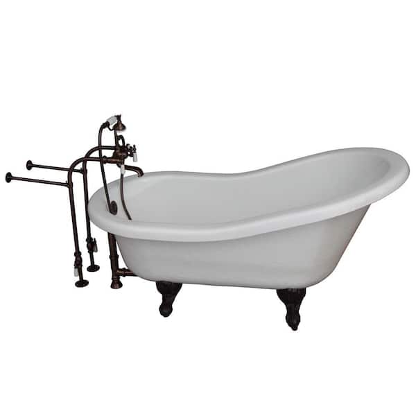 Barclay Products 5 ft. Acrylic Ball and Claw Feet Slipper Tub in White with Oil Rubbed Bronze Accessories