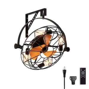 20 in. Indoor Farmhouse Black Caged Ceiling Fan with Light Small Enclosed Ceiling Fan with Remote for Kitchen