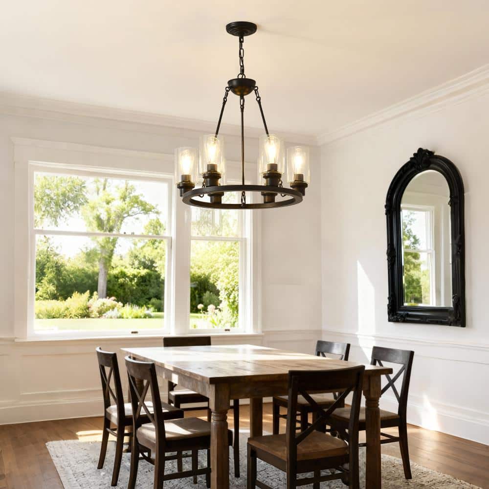 23.6 in. 6-Light Black Wagon Wheel Chandelier with Transparent Glass Shade (No Bulbs) price history on PriceWatchPro