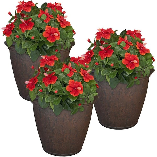 Sunnydaze 24 in. Rust Sunnydaze Anjelica Outdoor Polyresin Flower Pot Planter (3-Pack)