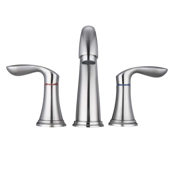 PROOX 8 in. Widespread Double Handle Bathroom Faucet with Drain Assembly in Brushed Nickel