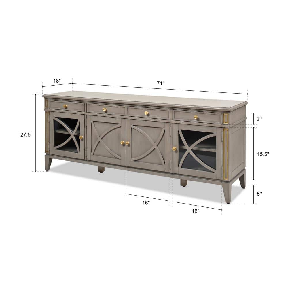 Dauphin 71" Glam Grey Cashmere TV Console with Gold Accents