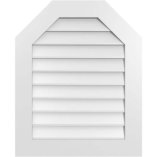 Ekena Millwork 26 in. x 32 in. Octagonal Top Surface Mount PVC Gable Vent: Decorative with Standard Frame