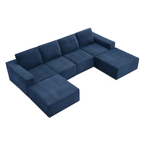 110 in. Square Arm 6-Piece Modular U Shaped Luxury Chenille Free Combination Sectional Sofa with Foam-Filled in Blue