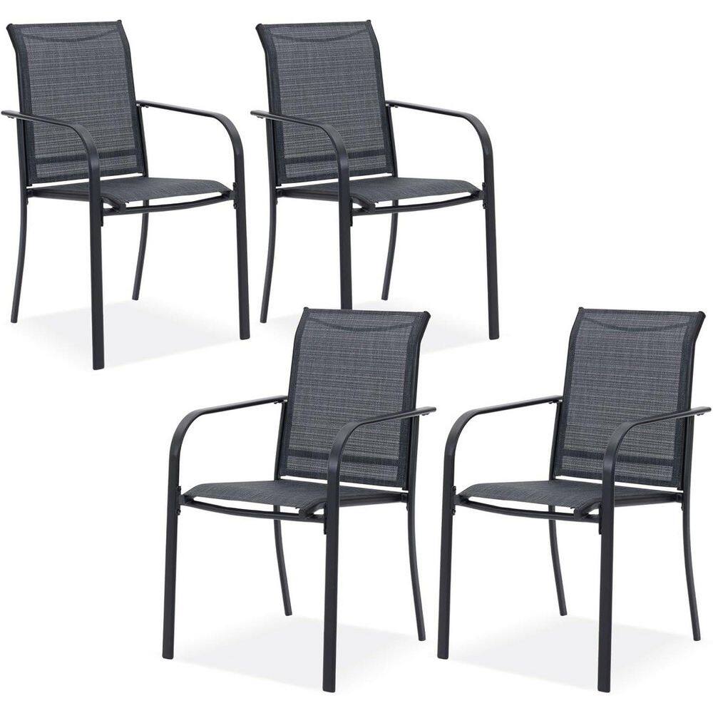 4-Piece Stackable Outdoor Dining Chairs with Breathable Fabric for Garden and Poolside in Grey price history on PriceWatchPro