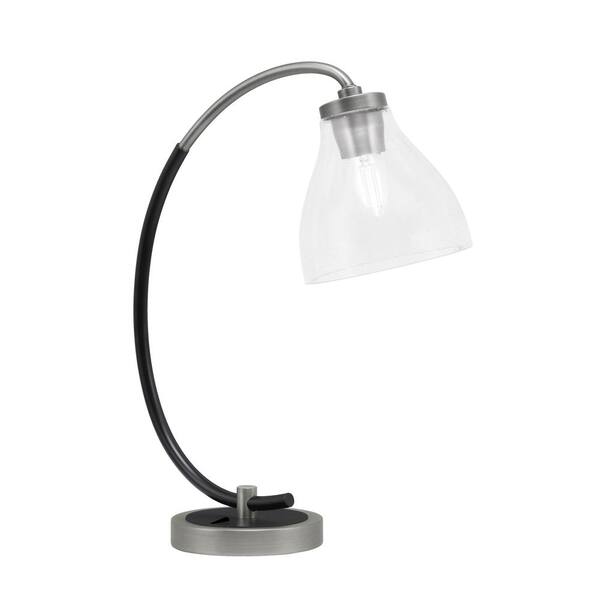 Unbranded Delgado 18.25 in. Graphite and Matte Black Accent Desk Lamp with Clear Bubble Glass Shade