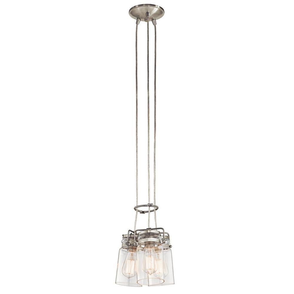 Brinley Vintage Brushed Nickel 3-Light Jar Pendant with Clear Glass