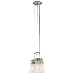 Brinley 3-Light Brushed Nickel Vintage Industrial Shaded Kitchen Pendant Hanging Light with Clear Glass