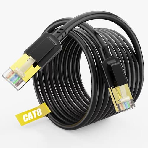 70 ft. Cat 8 Shielded Gold Plated Heavy-Duty 40 Gbps 2000 Mhz Weatherproof RJ45 Cable for Router - Black Cables