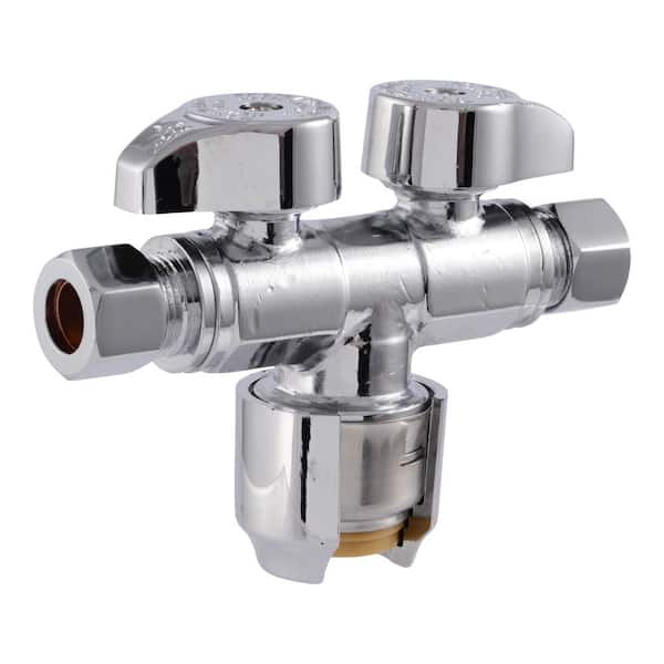 Max 1/2 in. Push to Connect x 3/8 in. O.D. Compression x 3/8 in. O.D. Compression Dual Stop Valve