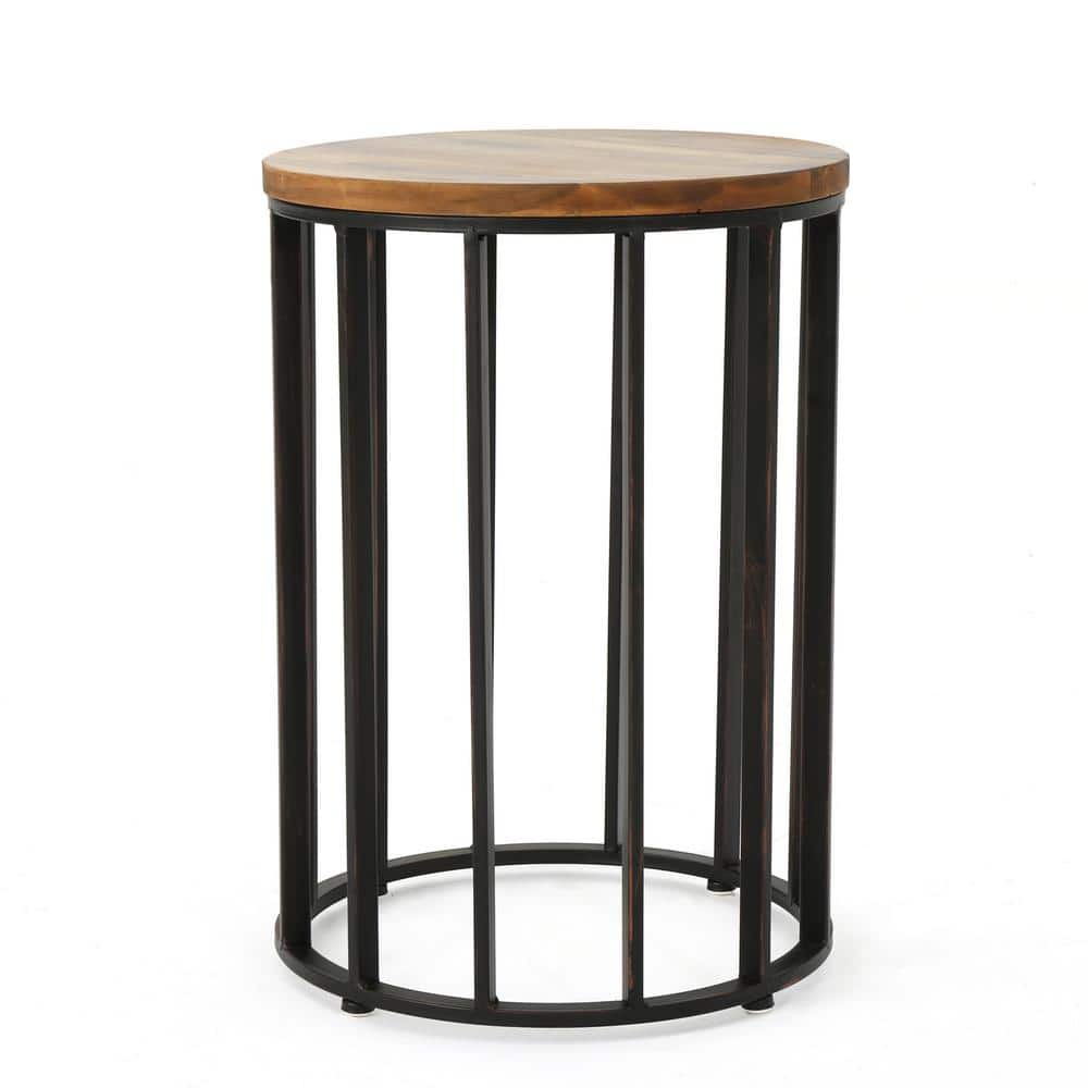 15.25 in. W x 21.7 in. H Modern Outdoor Round Side Table, Solid Wood Top an
