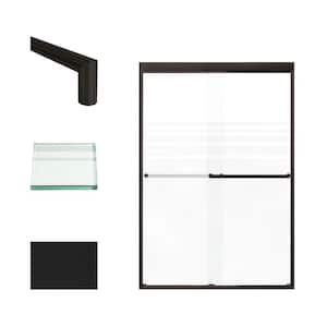 Frederick 47 in. W x 70 in. H Sliding Semi-Frameless Shower Door in Matte Black with Frosted Glass