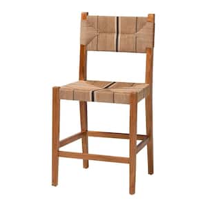 Prita 25 in. Natural Brown Wood Counter Stool with Woven Seat