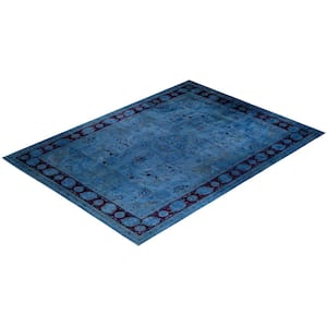 One-of-a-Kind Contemporary Blue 10 ft. x 14 ft. Hand Knotted Overdyed Area Rug