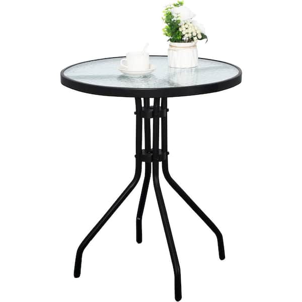 Unbranded Black Round Metal Outdoor Side Table with Glass Top