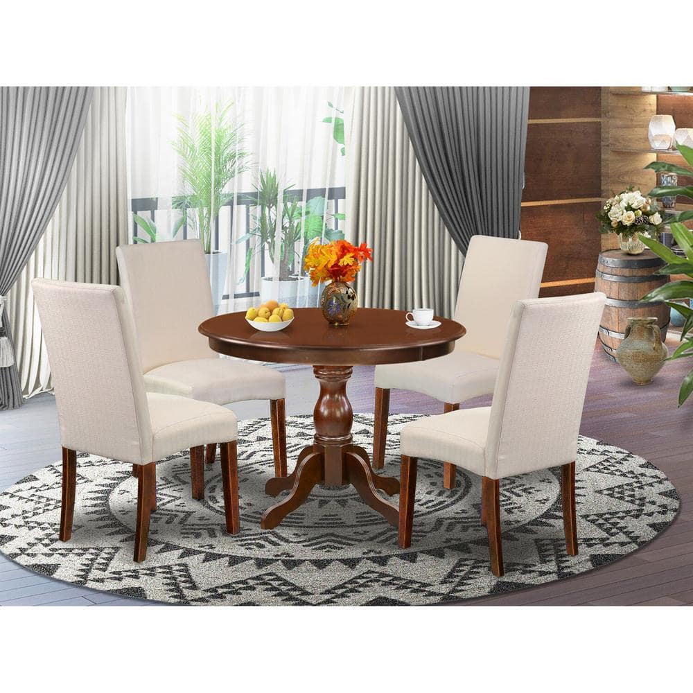 5-Piece Mahogany Finish Solid Wood Top Dining table with 4-Chairs with Lattice Back