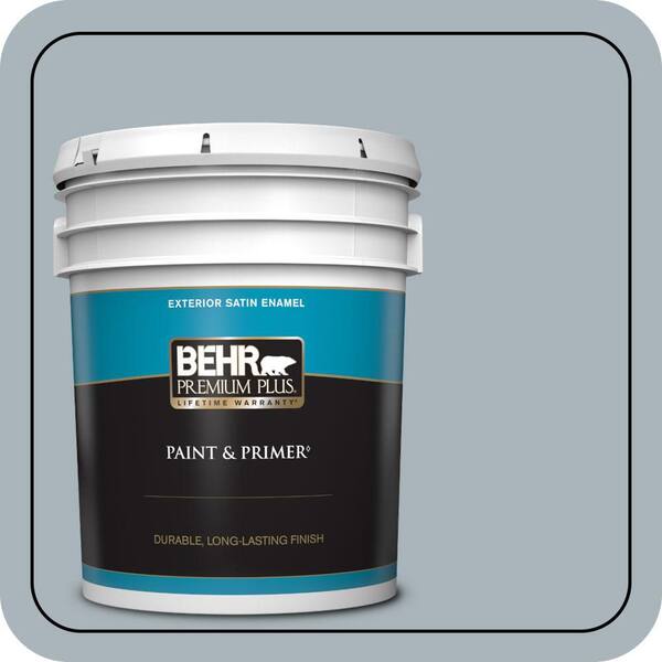 BEHR PREMIUM PLUS 5 gal. #N490-3 Shaved Ice Satin Enamel Exterior Paint & Primer