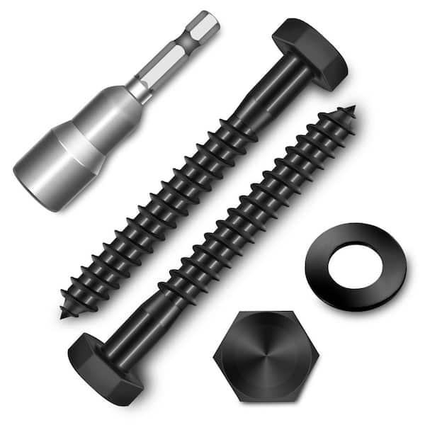 5/16 in. x 2-1/2 in. Black Oxide Stainless Steel Hex Button Head Lag Screw (12-Pack)