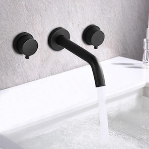 2-Handle Wall Mount Bathroom Faucet with Level Handles in Matte Black
