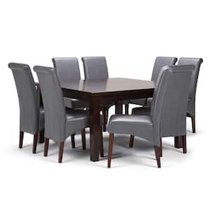 Avalon Transitional 9-Piece Dining Set with 6 Upholstered Dining Chairs in Stone Grey Faux Leather and 54 in. Wide Table