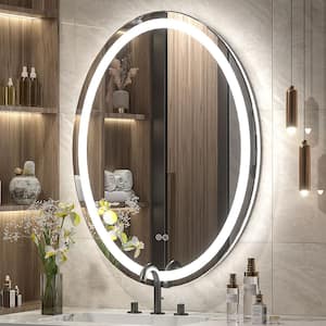 20 in. W x 28 in. H Oval Frameless Super Bright 192 Leds/m Lighted Anti-Fog Tempered Glass Wall Bathroom Vanity Mirror