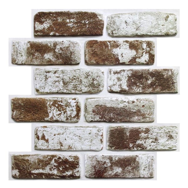 Brown 3D Brick Peel and Stick Wall Panels, Small Size PVC Tiles for Kitchen Backsplash, Living Room, 10 Pcs 12 x 12 in.