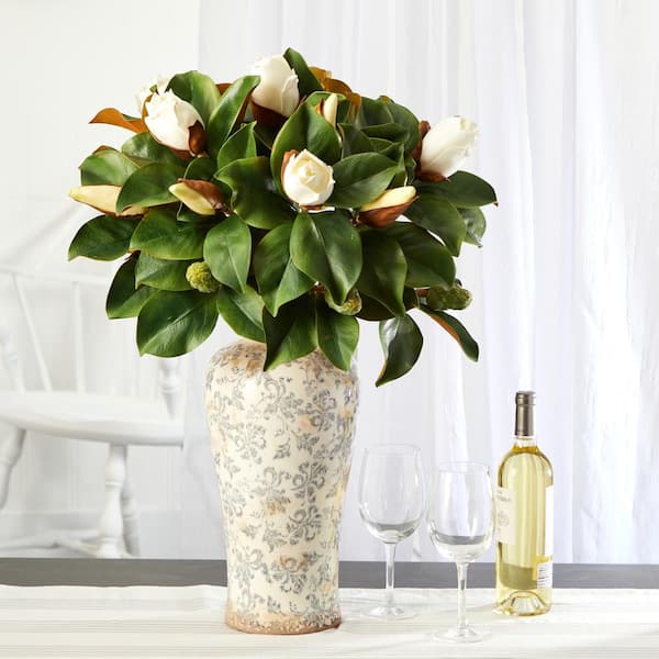 Nearly Natural 29 in. Magnolia Artificial Plant in Designer Planter