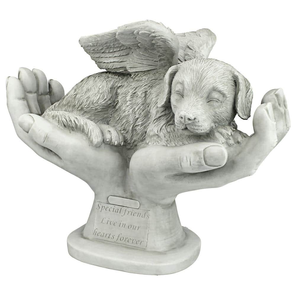 Gray Resin Dog Memorial Statue with Angel Wings