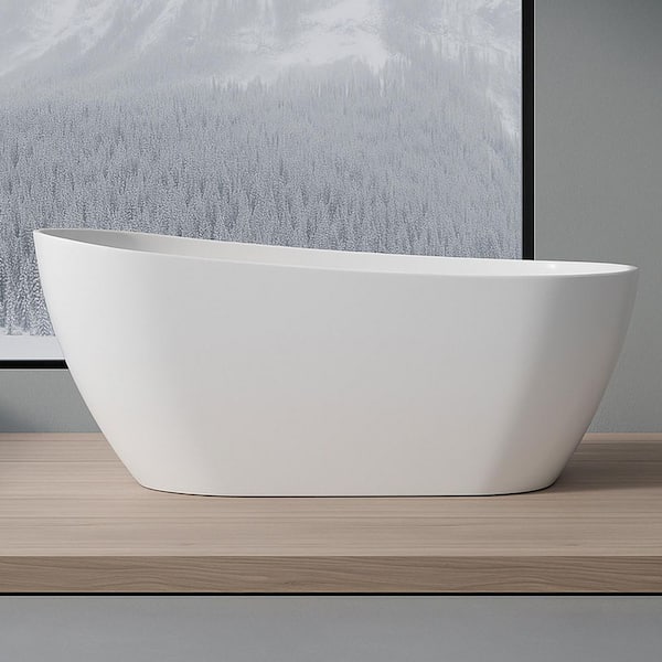 Comfy 59 in. x 30.71 in. Soaking Bathtub with Center Drain in Glossy White Freestanding 100% Pure Virgin Acrylic Bathtub