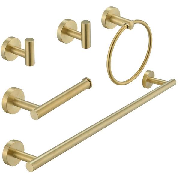 HOMEMYSTIQUE Bathroom Hardware 5-Piece Bath Hardware Set with Towel Bar, Towel Ring, Robe Hook, Toilet Paper Holder in Brushed Gold