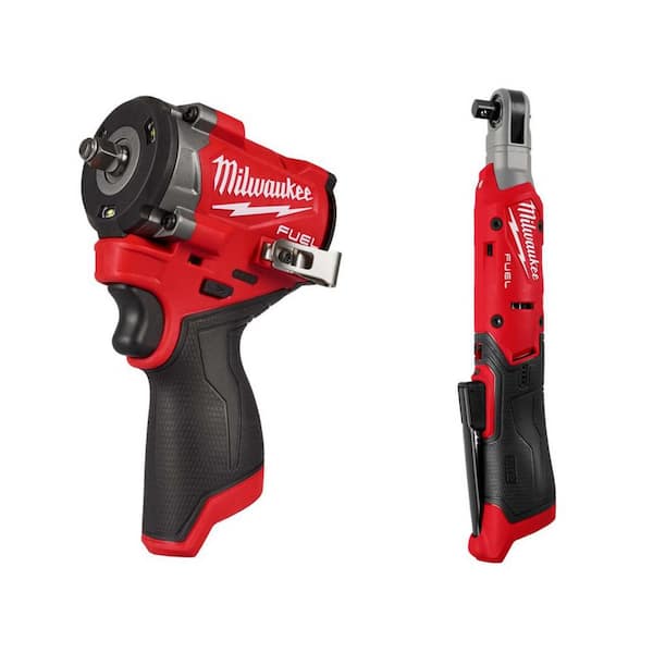 M12 FUEL 12V Lithium-Ion Brushless Cordless Stubby 3/8 in. Impact Wrench and M12 Lithium-Ion 3/8 in. Cordless Ratchet