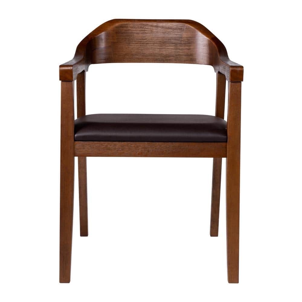 Brown Faux Leather Upholstered Wood Arm Chair, 22"
