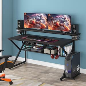 George 59 in. Rectangular Black Engineered Wood Computer Desk with Monitor Shelf CPU Stand