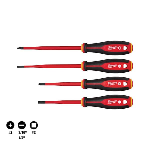 Milwaukee 1000V Insulated Slim Tip Screwdriver Set (4-Piece) 48-22-2219 ...