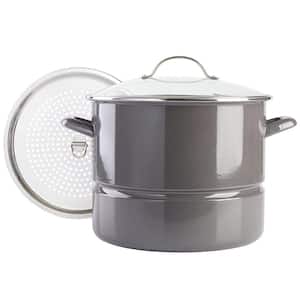 16 qt. Enamel On Steel Stock Pot With Steamer and Lid in Graphite Grey
